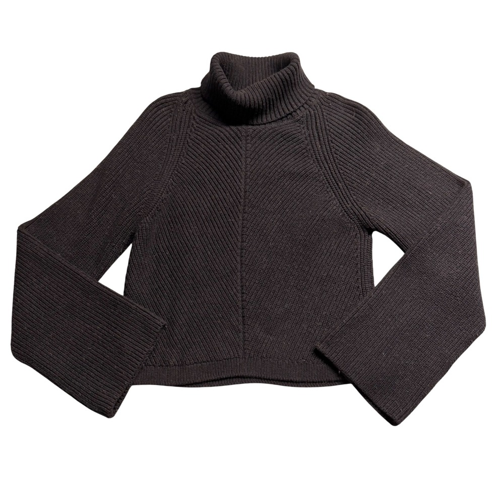 Maeve Anthropologie Turtleneck Sweater Gray Ribbed Bell Sleeve Cropped Small